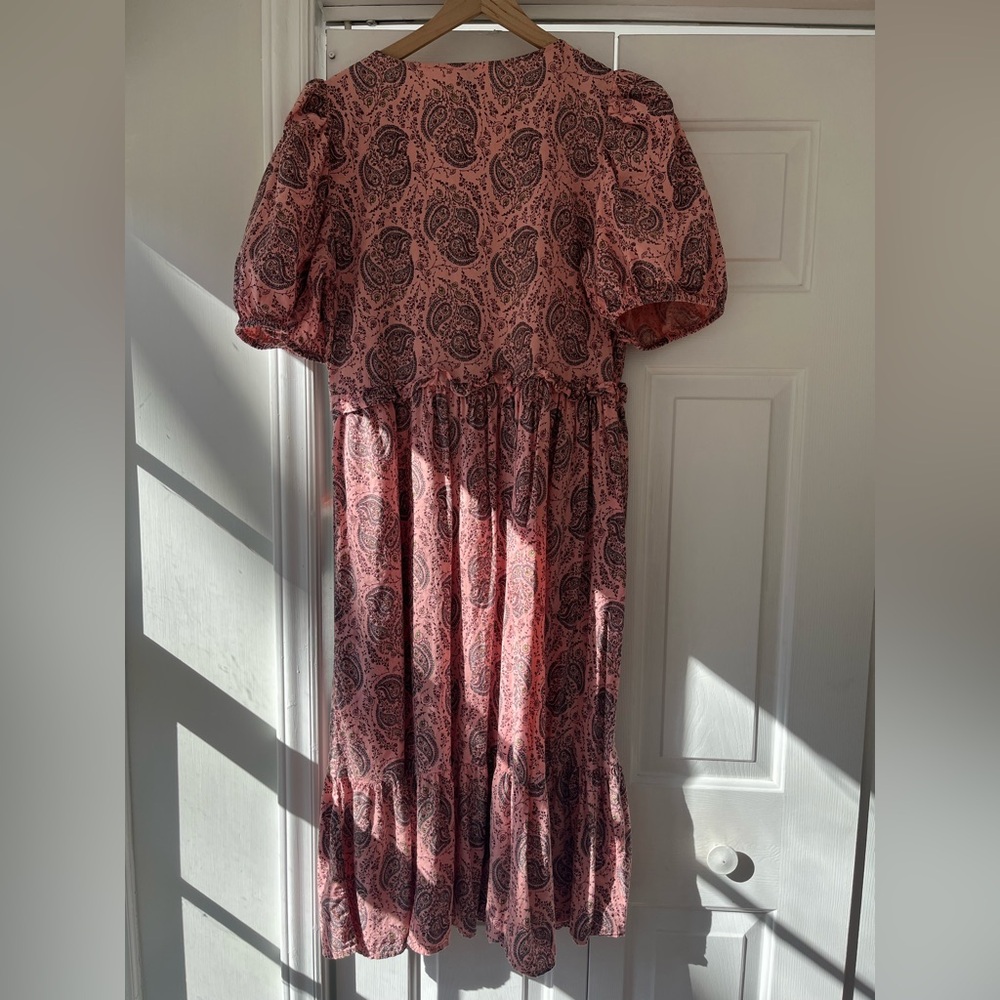 Universal Thread Coral Pink Paisley Print Puff Sleeve Midi Dress - Picture 6 of 6